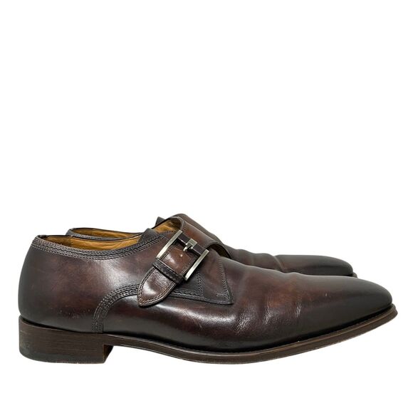 Magnanni Loafers Mens 11 Brown Leather Marco II Monk Strap Buckle Dress Shoes